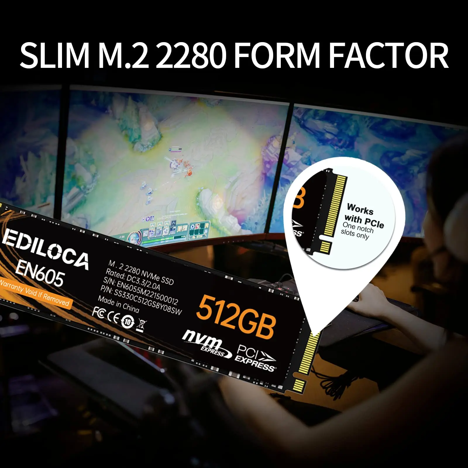 Ediloca EN605 M.2 2280 SSD 2150MB/s 3D NAND TLC NVMe 1.3 SSD PCIe Gen3.0x4 Internal Solid State Drive  For Laptop Desktop