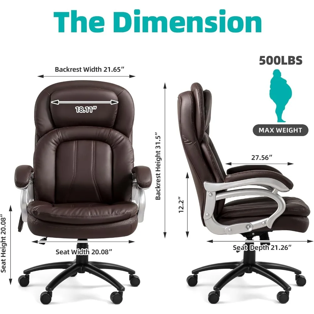 Big and Tall Office Chair, Back Vibration Massage Office Chair with 6 Vibration Points & Heat for Heavy People 500lbs