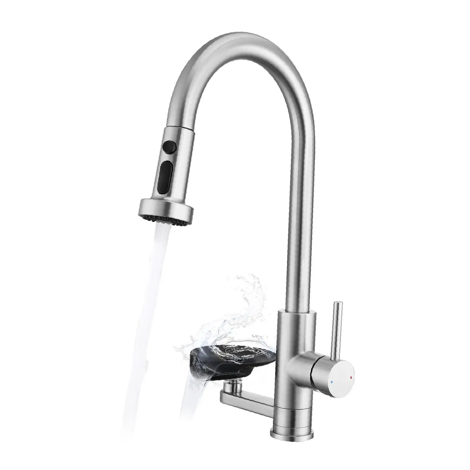 

Modern Brushed Nickel Kitchen Faucet Pull Out Sprayer Glass Rinser Three Spray Modes for Kitchen Sink Cleaning