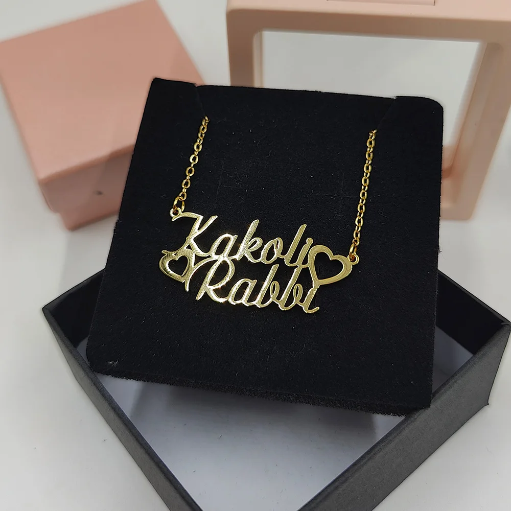 Collares de doble nombre personalizados con corazón para mujer, colgante de letras personalizadas de acero inoxidable, Gargantilla para hombres,