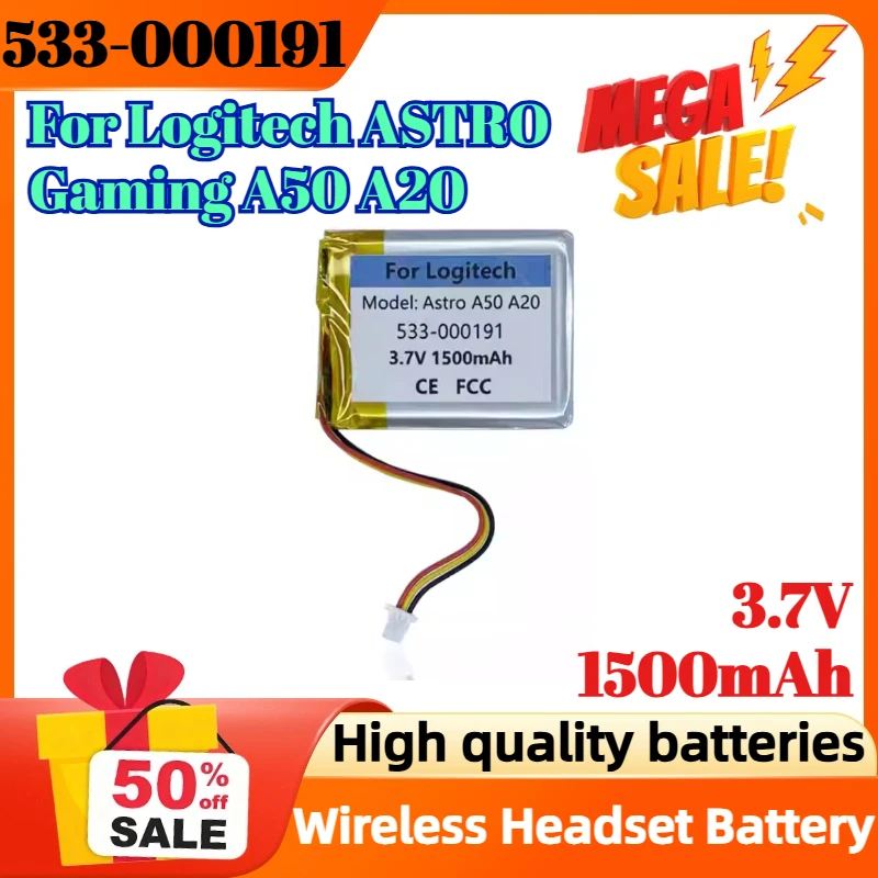 

533-000191 3.7V 1500mAh Battery For Logitech ASTRO Gaming A50 A20 Wireless Headset