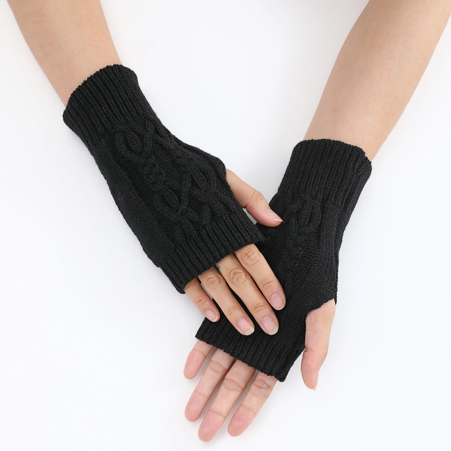 Half Finger Gloves for Women Winter Soft Warm Wool Knitting Arm Gloves Soft Warm Half Finger Handschoenen Unisex Mitten Guantes