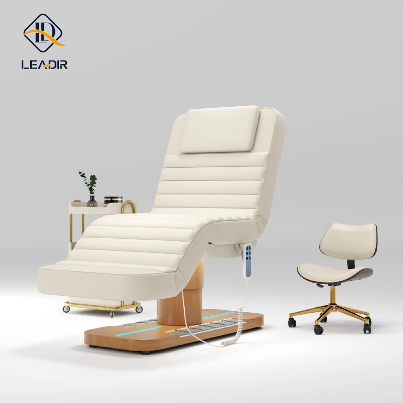 

New Arrival Patent Design Reclinable Medical Spa Chair Facial Electric Beauty Bed Massage Table for Bedroom Wooden Base