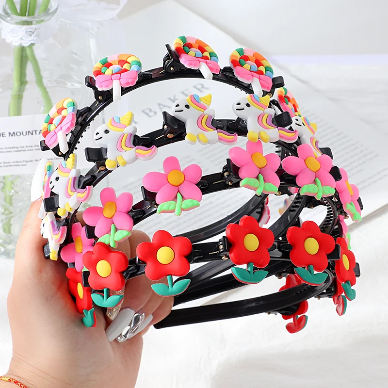 New Cute Cartoon Hairbands Girl Headwear Headbands Bow Flower Scrunchie Tiara Kids Fashion Headdress Hair Accessories Gift