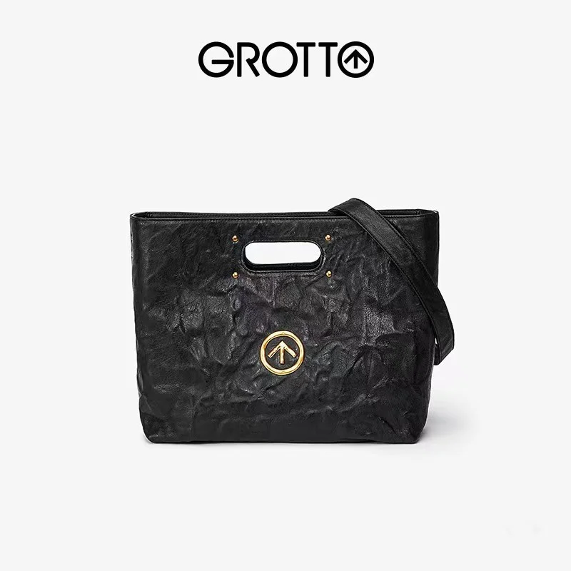 

GROTTO Women Shoulder Bag Pleated Hollow Design Leather Large Capacity Tote 2025 New Niche Light Luxury Commuting Versatile Bag