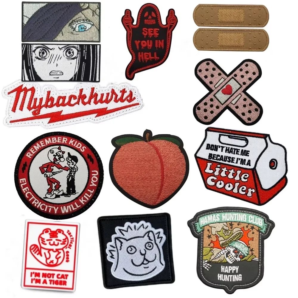 Woundplast Cat  Hook&Loop Patch Tactical Stickers Embroidery Patches for Backpack Juicy Peach Morale Supplies for Clothing