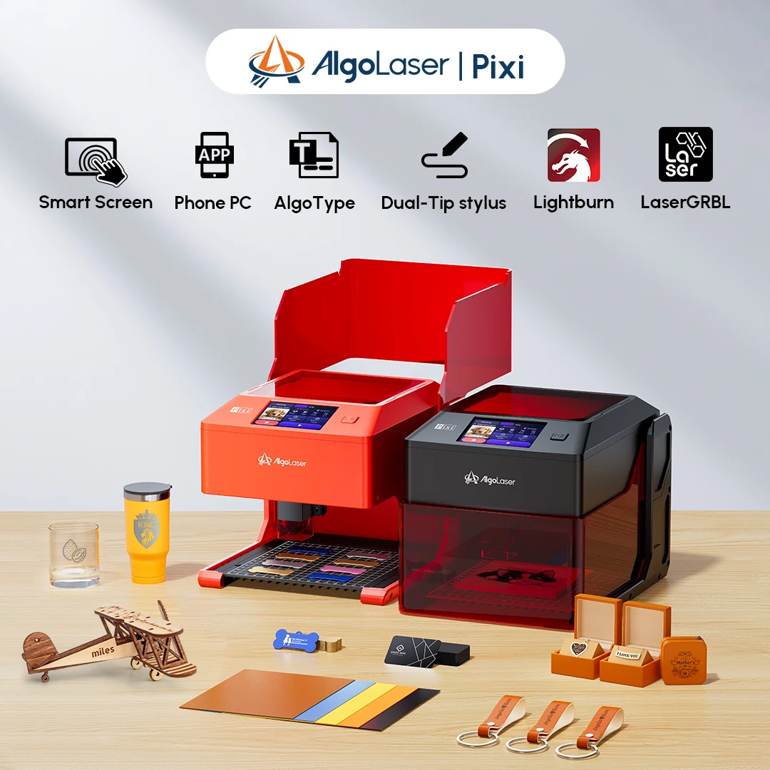 Algolaser PIXI Mini Draagbare Lasergraveerder 3W 5W 10W DIY Bluetooth Machine Geschilderd Dog Tag Papier leer Houten Steen Logo