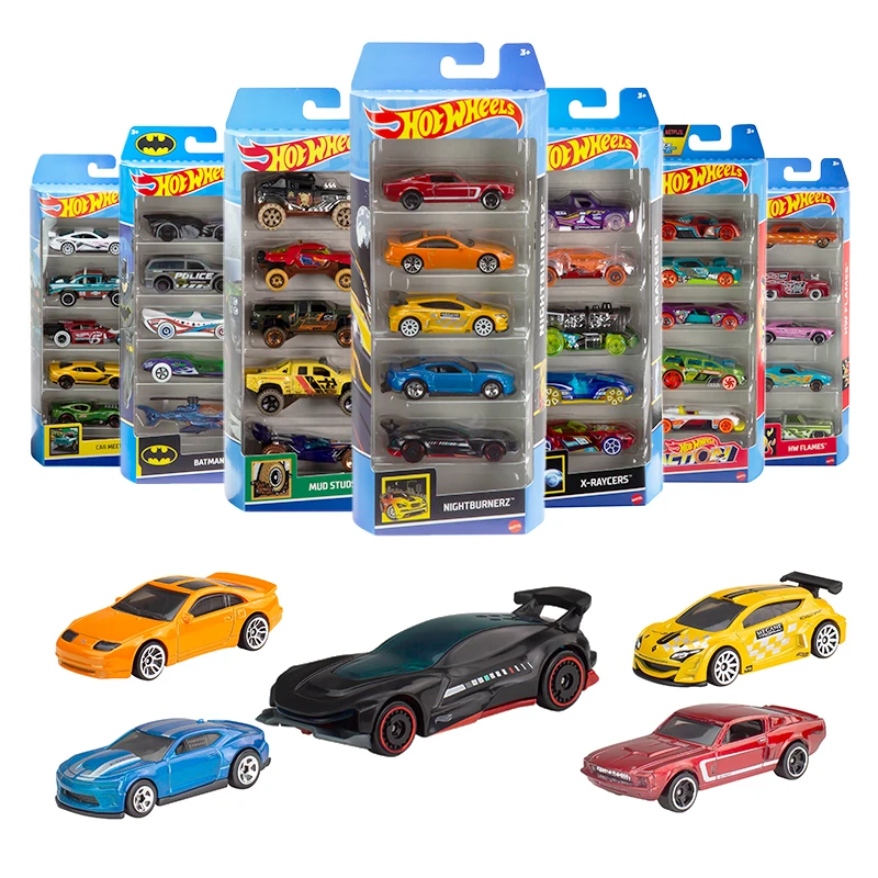 Original Hot Wheels 5 Car Pack Toys Boys 1/64 Diecast Retro Racers HW Motor Shows Mopar Flames Let\'s Race X-racers Batman Gift