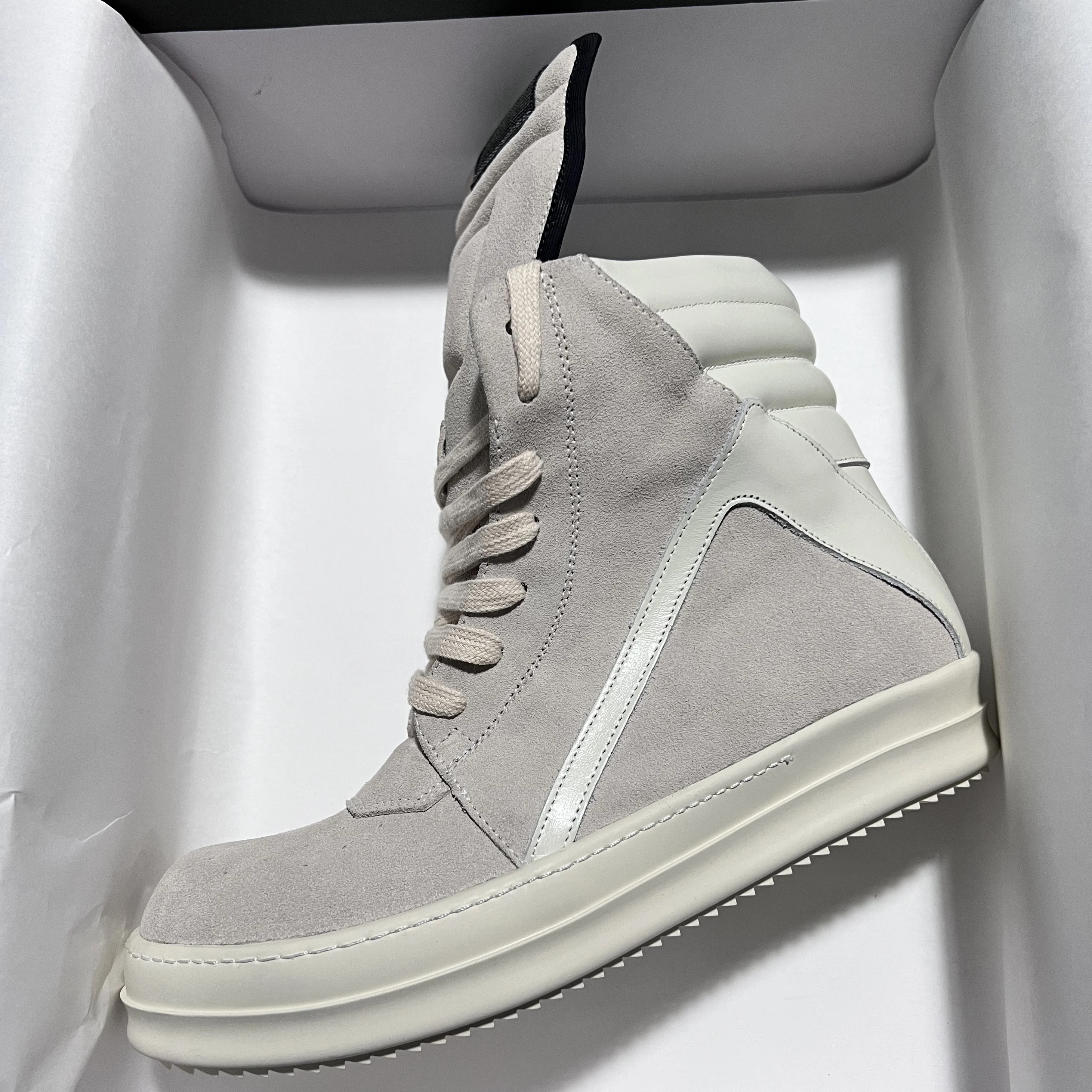 

Brand Casual Men Shoe High Top Women Sneaker Quality Grey Geobasket Cow Suede Shoe Zipper Luxury Thick-sole Flat Ankle Boot