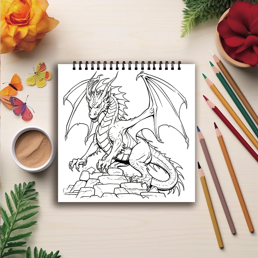 Coloring Book - 7.87 x 7.87 inches 32 pages Dragon Coloring Book - Ideal gift for family or friends