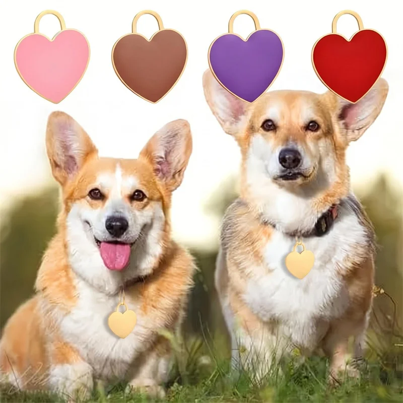 20PCS Mixcolor Blank Dog ID Tag Cute Heart Shape Kitten Puppy Tags Name Plate Pendant Anti-lost For Dogs Cats Pet Accessories