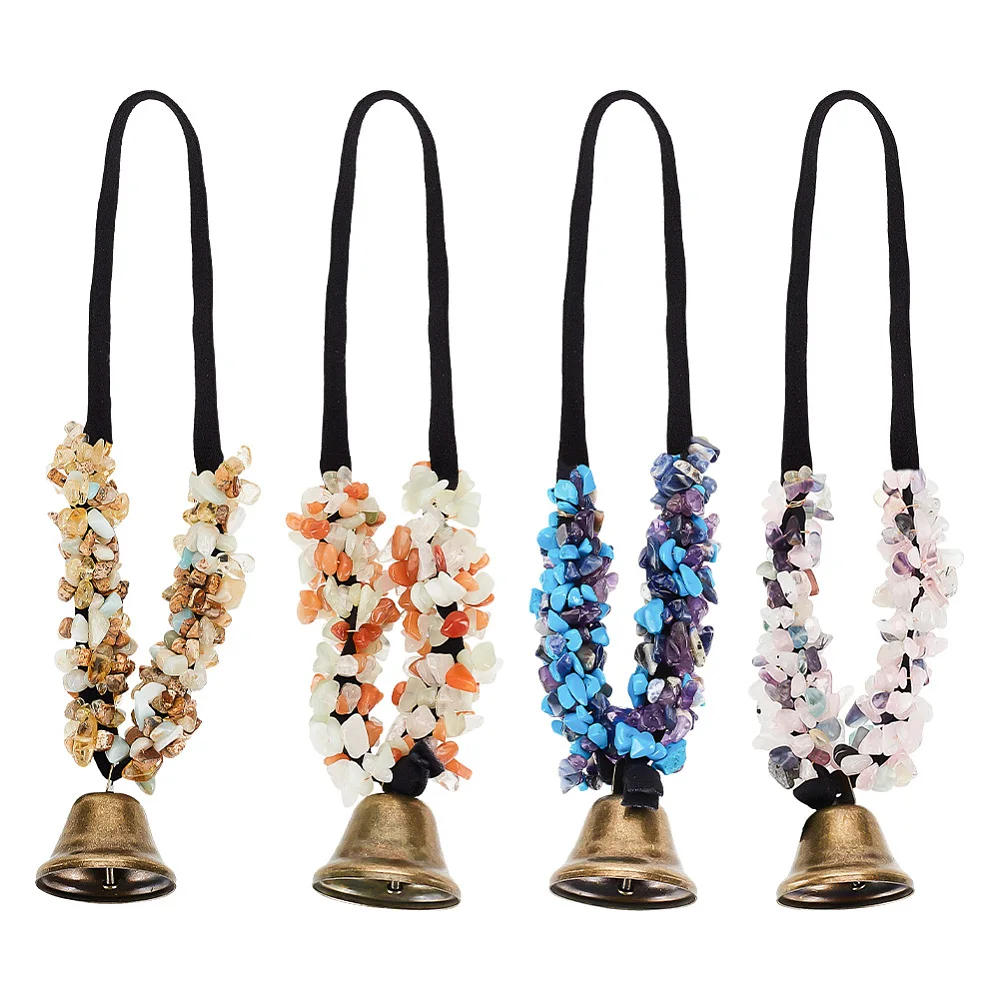 4 Styles Bells for Door with Chips Hanging Bells with Elastic Cord Door Knob Hanger Supplies for Boho Home Decor Decor - Mixed