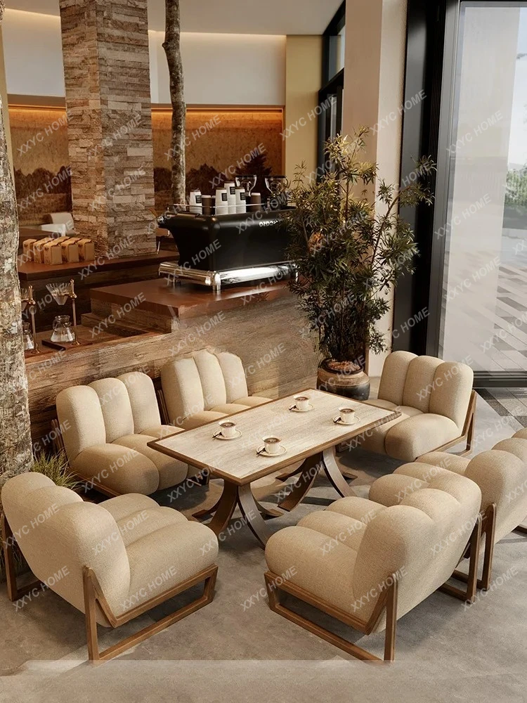 XX New Chinese Style Tea House Leisure Sofa Tea Room Table and Chair Set Coffee Shop Sofa Coffee Table