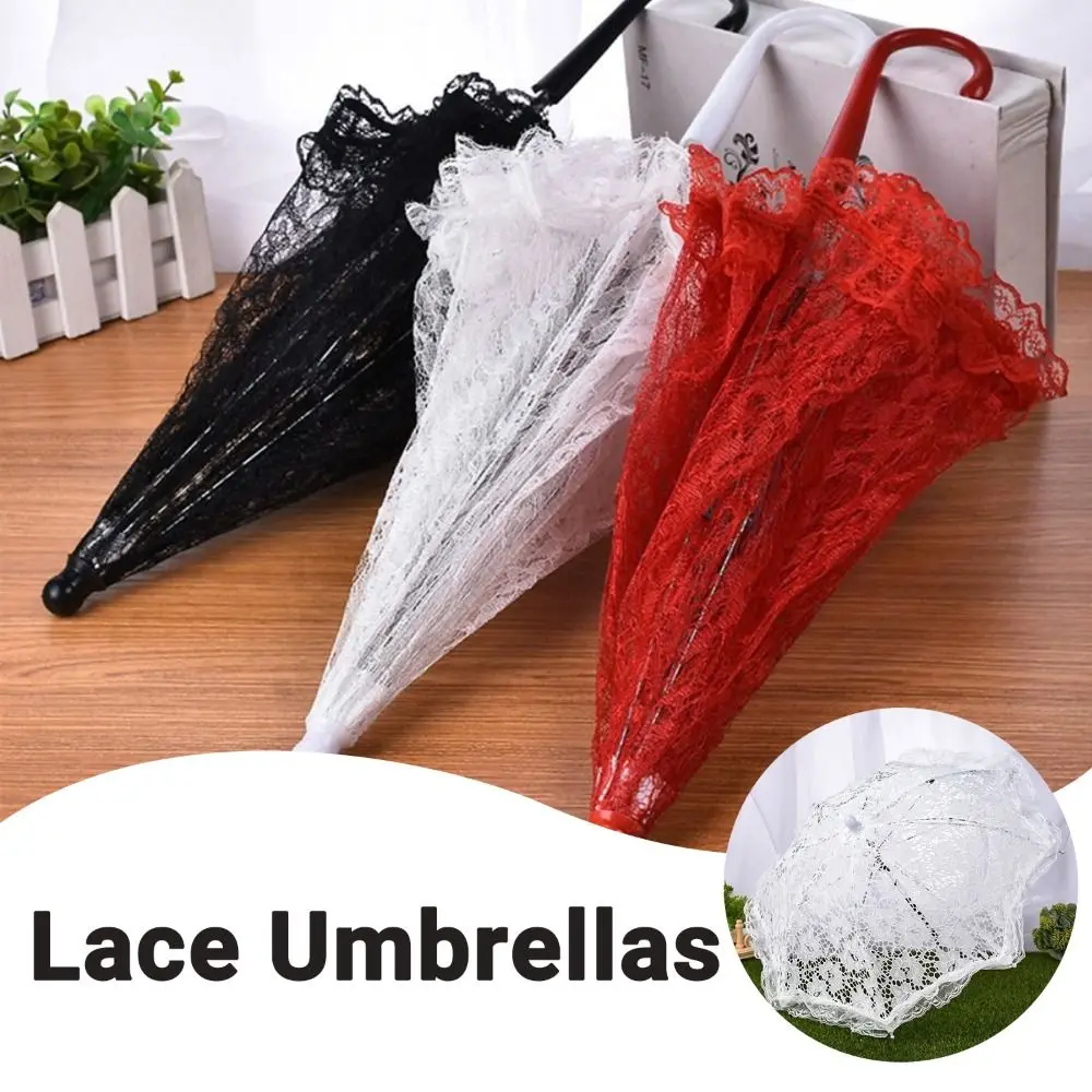 Elegant Lace Women's Lace Umbrellas Hollowed Out Floral Patterns Mini Bridal Umbrella Delicate Lolita White Lace Parasol
