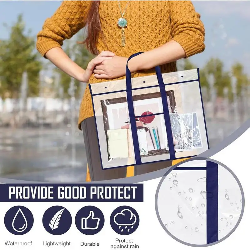Borsa portaoggetti per opere d'arte Borsa per poster trasparente impermeabile per organizer artistico Porta bacheca in PVC Organizzatore di stoccaggio con maniglia e tasca