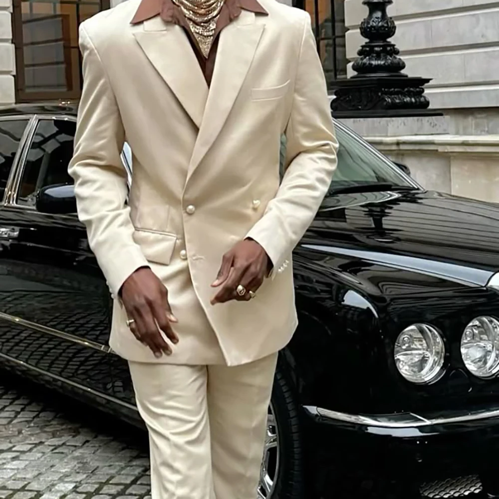 

Trendy Men's 2 Piece Suit Vintage Double-breasted Peaked Lapel Blazer Pants Daily Streetwear Wedding Business Prom Outfit