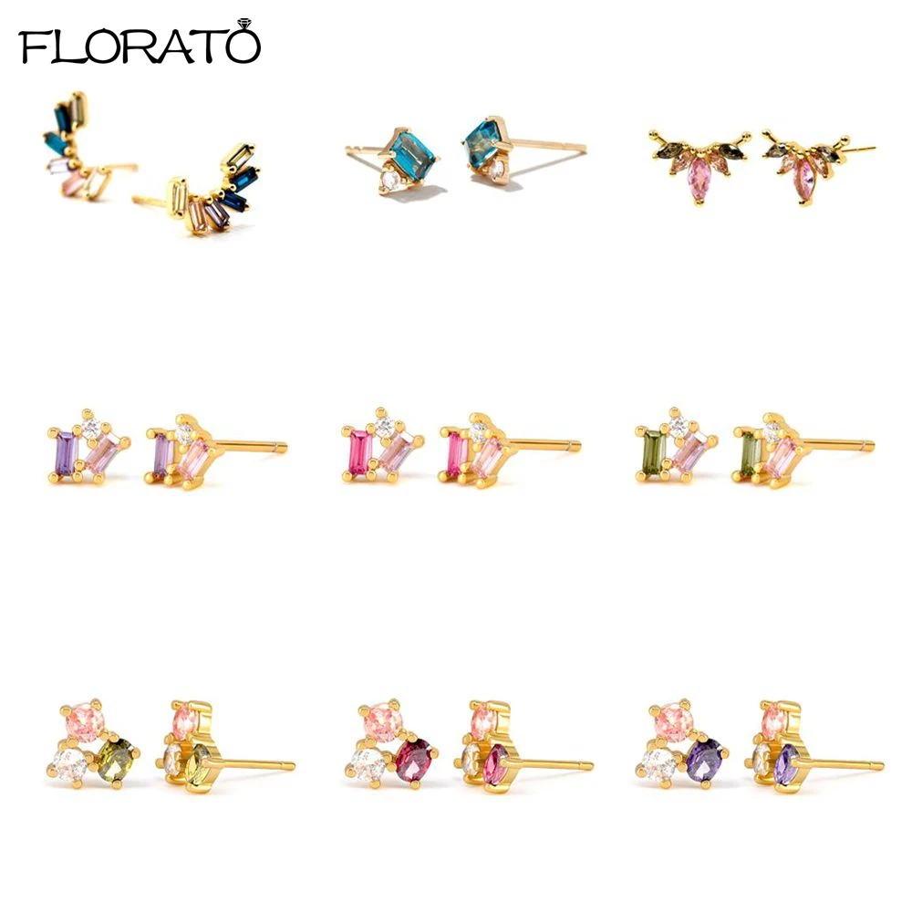 Pendientes de plata esterlina 925 para mujer, aretes de cristal de colores, joyería Simple y exquisita, regalos populares de cumpleaños