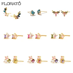 Pendientes de plata esterlina 925 para mujer, aretes de cristal de colores, joyería Simple y exquisita, regalos populares de cumpleaños