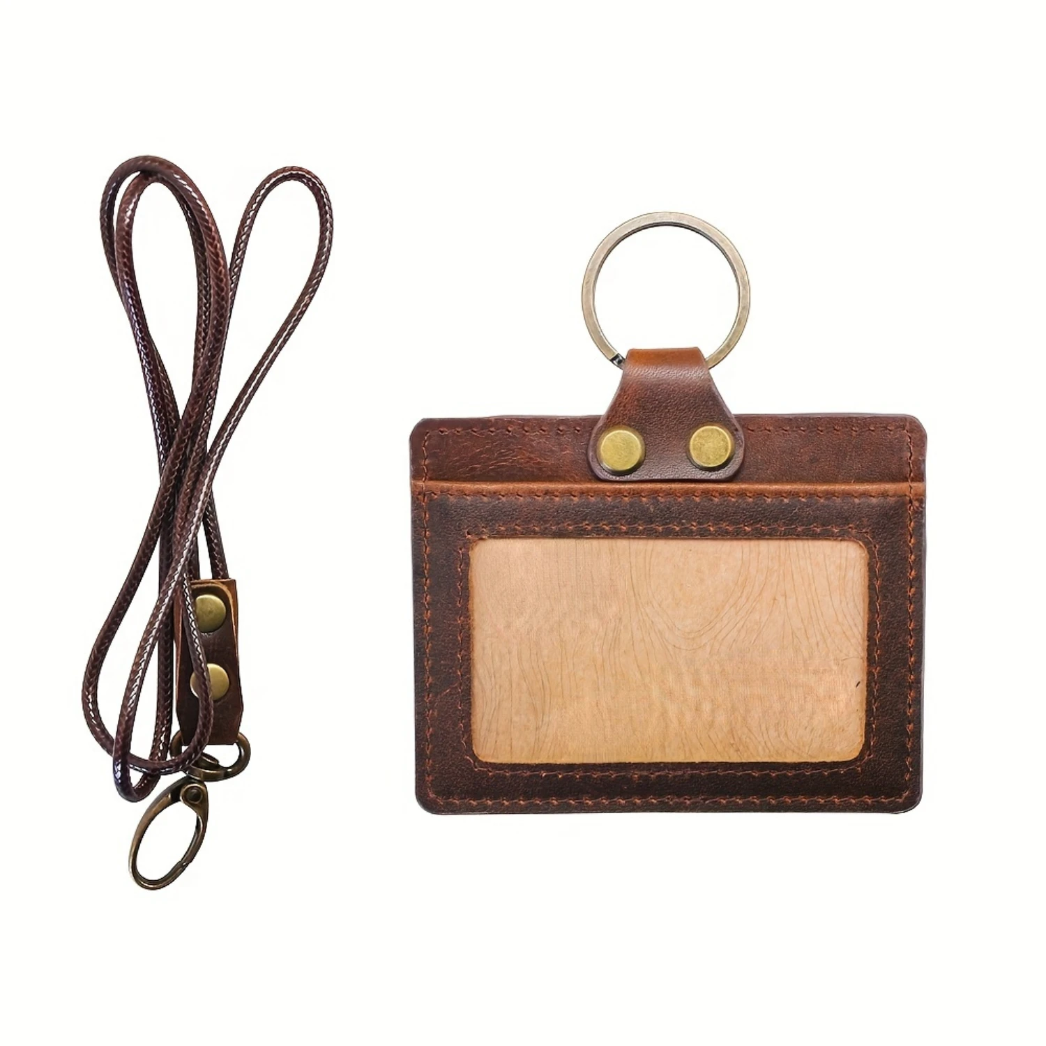 Vintage Genuine Leather ID Badge Holder - Deep Brown, Custom Logo, Casual Style, 19.29