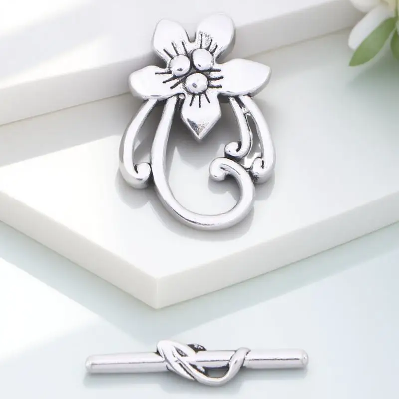 

20 Pcs Necklace Alloy OT Buckle Vintage Jewelry Silver Toggle Making Accessories