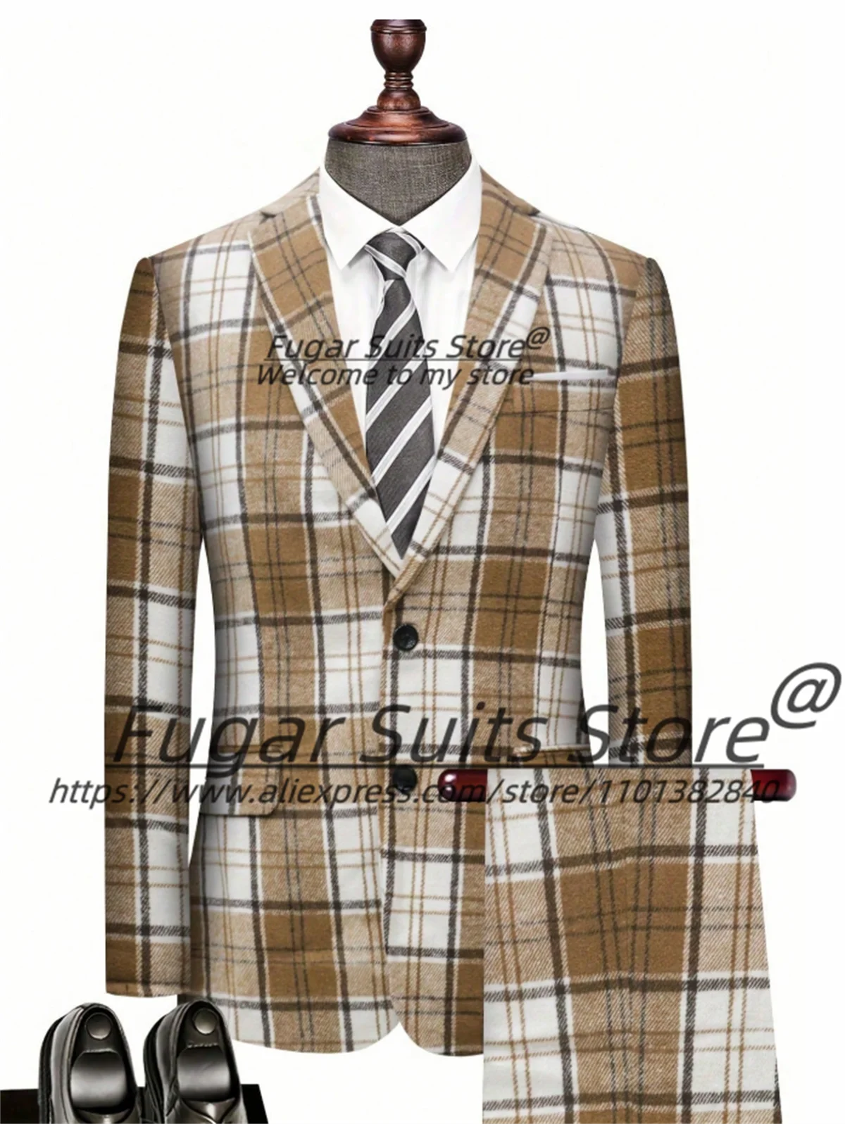 Handsome Plaid Men Suits Slim Fit Notched Lapel Groom Wedding Tuxedos 3Pieces Sets Male High-qublity Blazers Classic Ropa Hombre