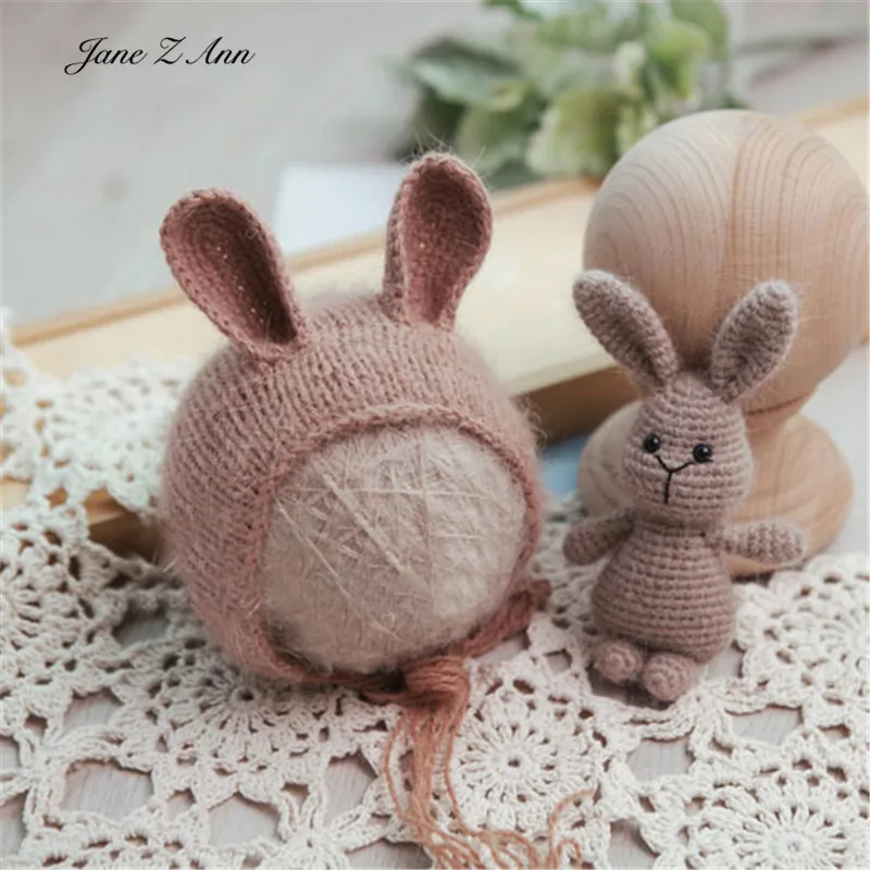 Newborn photography hat rabbit  props mink rabbit doll hat set photo studio style studio shooting accessories