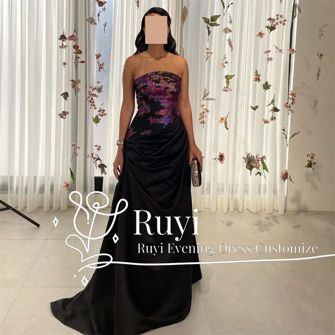 Robe de Soirée Personnalisée en Satin Noir, Tenue de Luxe, Violet Brcorporelle 3D, pour Occasions Spéciales