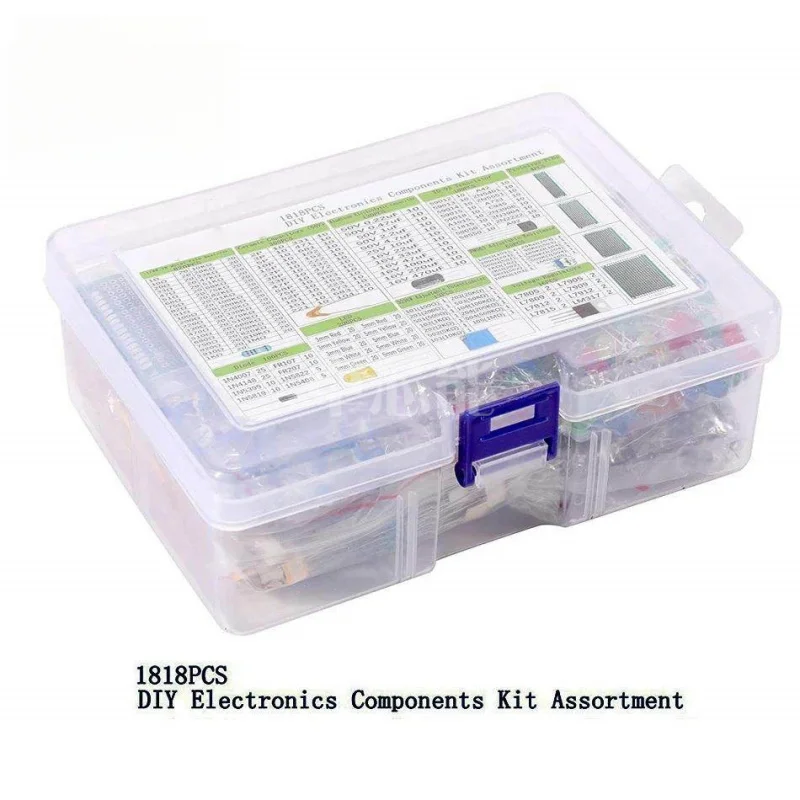 1818Pcs Mixed Electronic Components Box Radial Electrolytic Capacitor LED Light Diode Triode 1/4W Carbon Film Resistor Assorted
