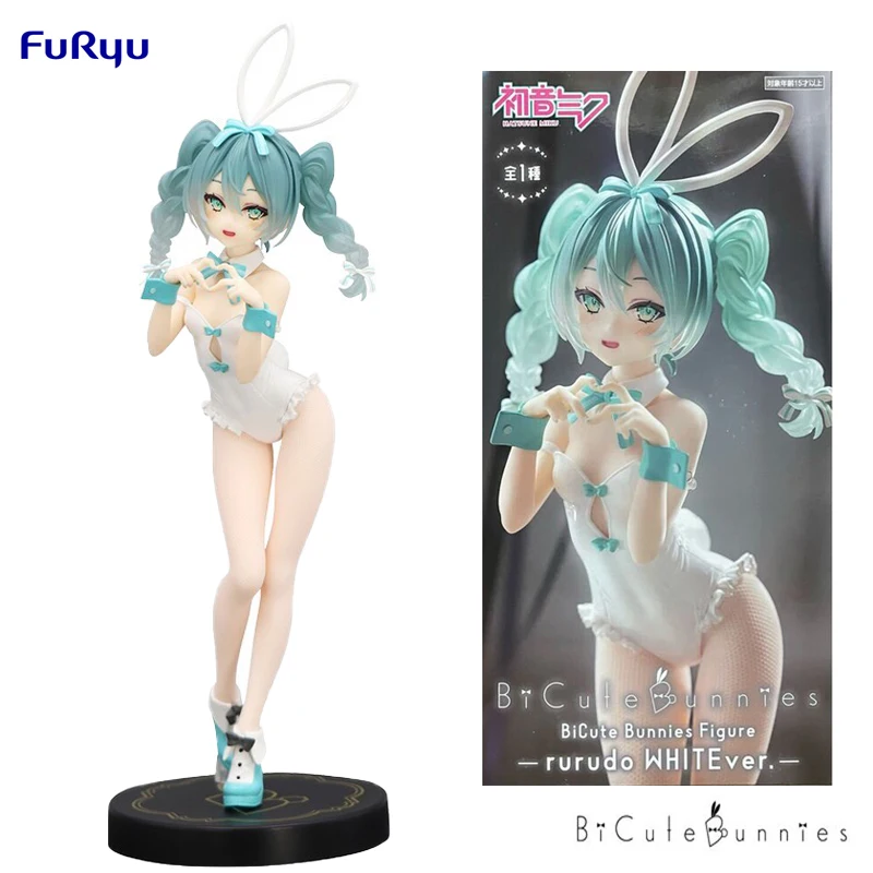 Em estoque FuRyu BiCute Bunnies Hatsune Miku -Rurudo White Ver.- PVC 27CM Anime Figuras de ação modelo coleção brinquedo