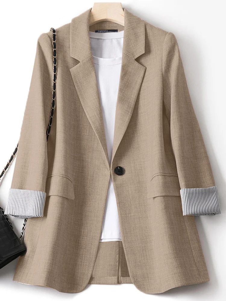 ZANZEA-Blazer Élégant à Revers pour Femme, Costumes Formels Simples, Vêtements d'Extérieur de Travail, Décontracté, à Manches sulf, à la Mode, 2024