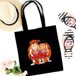 Anime The First Slam Dunk Sakuragi Hanamichi Kaede Rukawa Manga Tote Bag borsa di tela Unisex borsa della spesa nera borsa Casual stampata