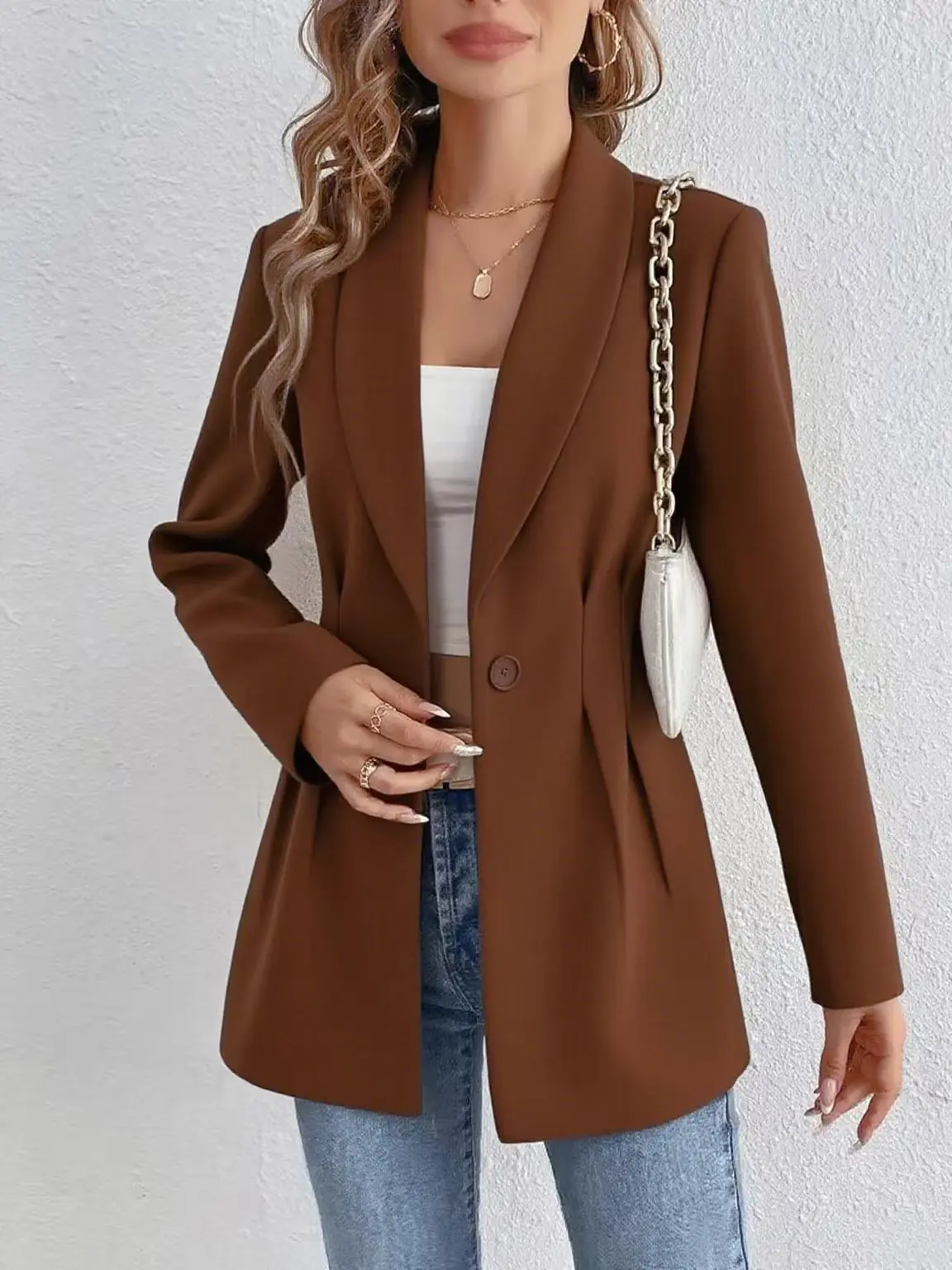 

2025 Women's Elegant Fashion Temperament Commuter Slim Suit Jacket Woolen Suit Jacket