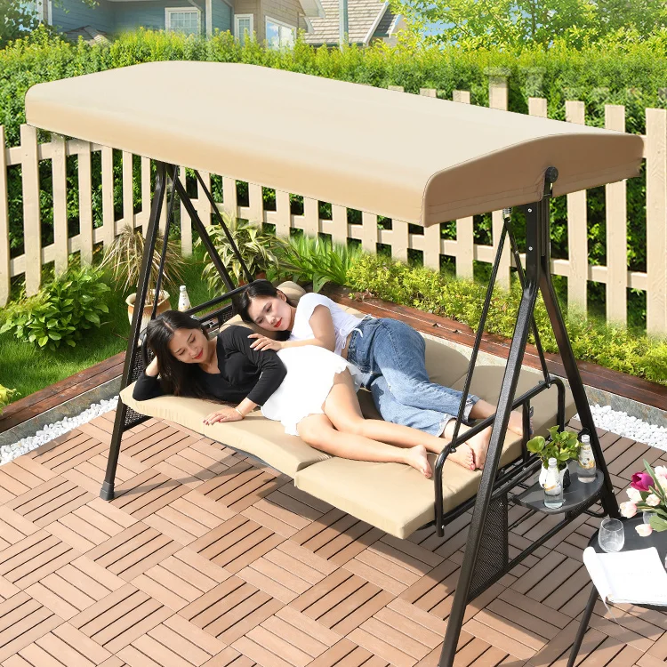 

Kids or Adult Outdoor Courtyard Iron Frame New Design Hot Selling Can Lie Down Three Two Person Patio Swings
