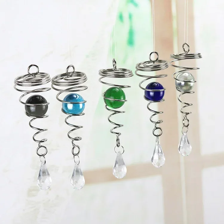 Rotating Spiral Tail Wind Spinner Chimes Crystal Glass Ball Pendant Pendulum Garden Nursery Window Hanging XMS Tree Decorations