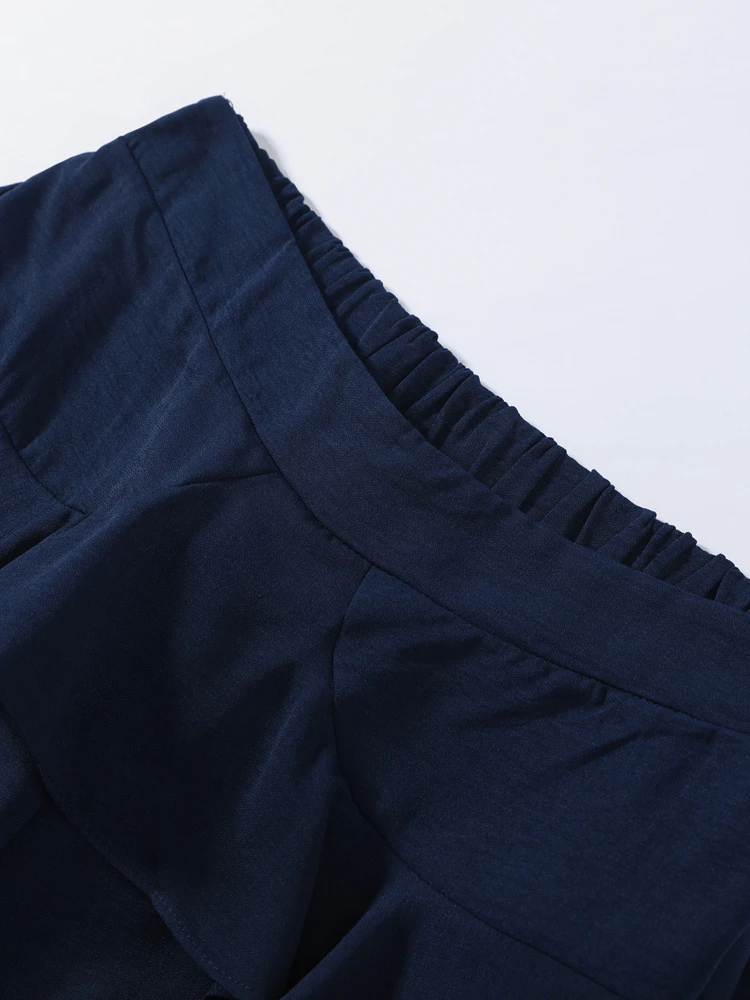 Solid Cascading Ruffle Women Pants Full Wide Leg Elastic Waist Fashion 2026 Spring Autumn High Street Loose Female Trouses