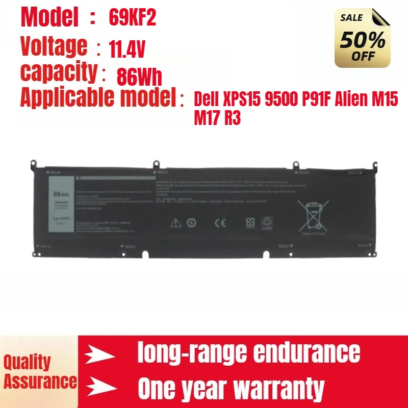 For Dell XPS15 9500 P91F Alien M15 M17 R3 Laptop 69KF2 Laptop Battery 11.4V 86Wh