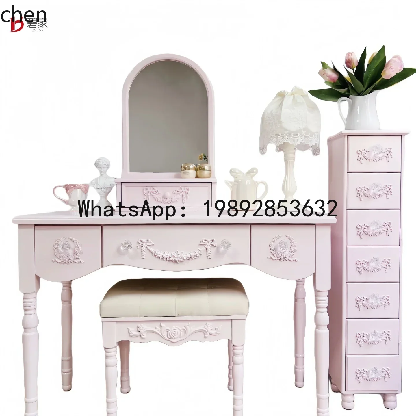 

P5/14 Vintage Carved Solid Wood Dressing Table Makeup Desk Dopamine Bedroom Makeup Table Girly Heart Desk