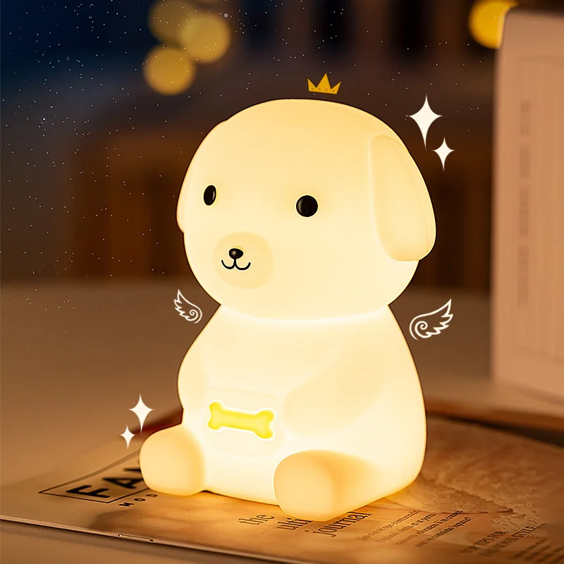 Recarregável Silicone Dog Lamp for Children, LED Night Light, Dormir, Criativo, Quarto, Desktop Decor, Holiday Gift, Criança