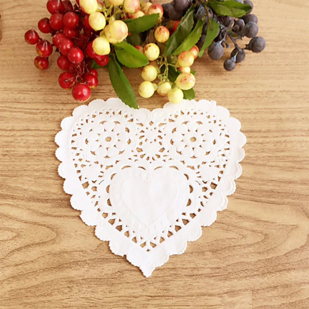 

100Pcs 5.5 Inch Hollow Love Heart Paper Placemats Thin Solid Tasteless Floral Doilies for Table Decoration Plate Cup Vase