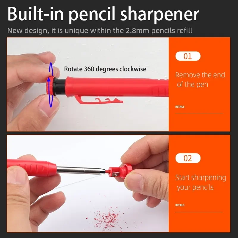 Deep Hole Marking Pencil Solid Carpenter Pencil Scriber Refill Carpenter Scriber 2.8mm Mechanical Pencil Woodworking Tools