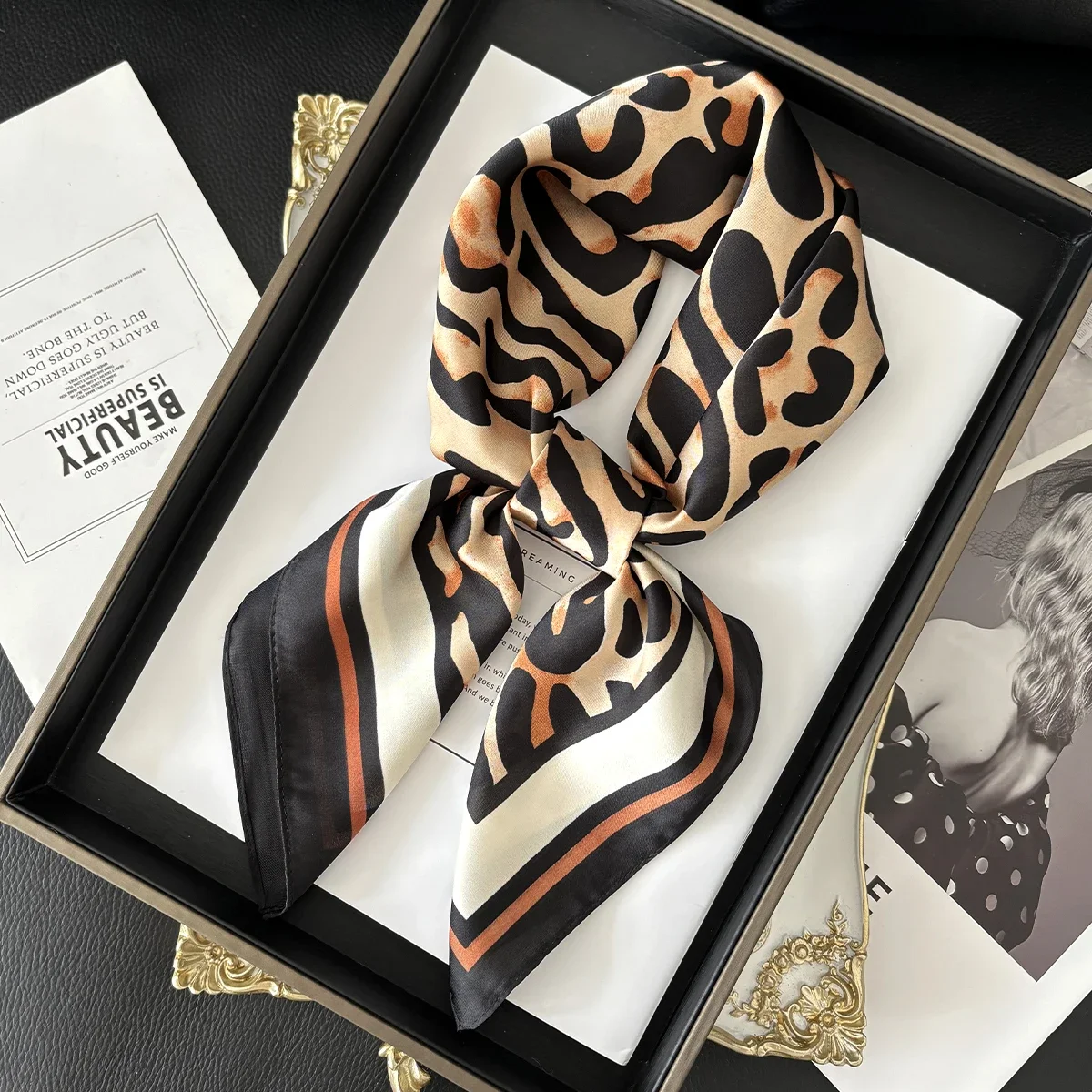 New Literary Fashionable Bandana Imitation Silk 70*70cm Temperament Square Scarves Women Spring/Summer Soft Satin Scarf image 2