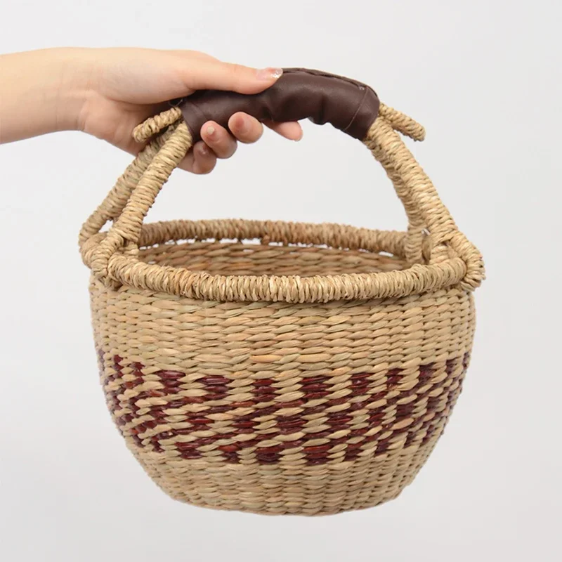 

BP30 Handcrafted Sea Grass Wicker Basket, African-Inspired Storage Organizer, Picnic and Grocery Basket for Outdoor Beach