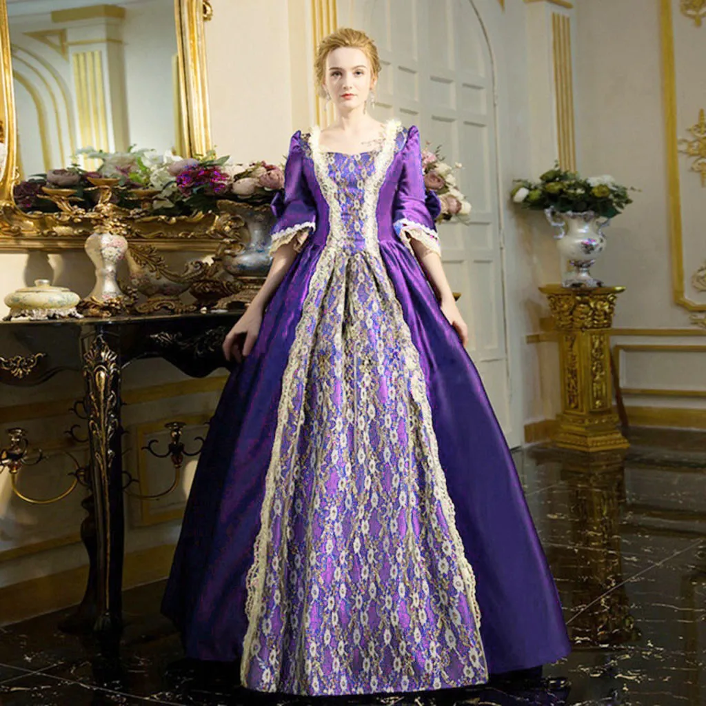 Robe maxi en dentelle épissée médiévale, costume de cosplay d'Halloween, princesse rétro de la Renaissance, robe de Rhde fête victorienne, robe de bandage éducative