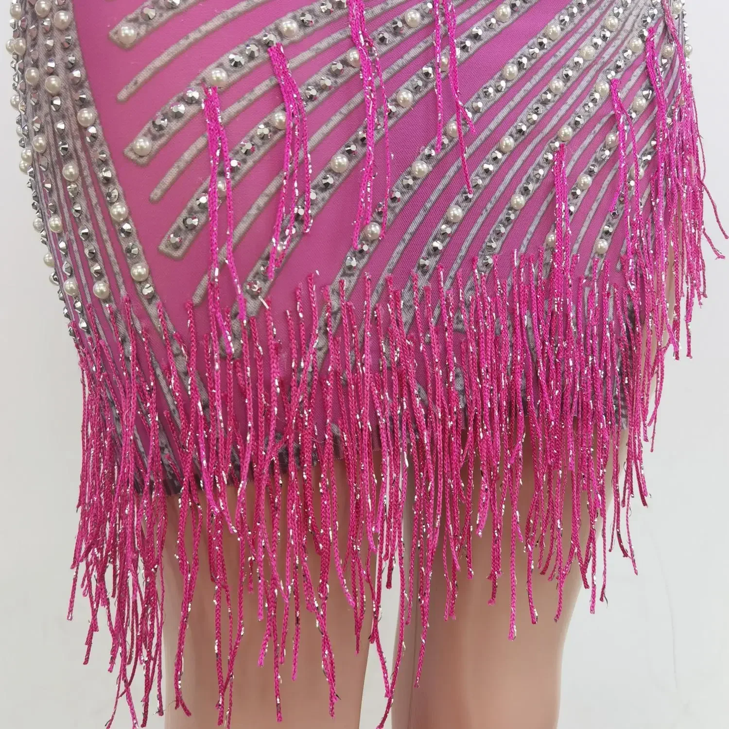 Luxury Prom Dresses for Women 2023 Pink Mini Skirt Sequins Rhinestone Tassel Womens Dress Vestido De Manga Larga