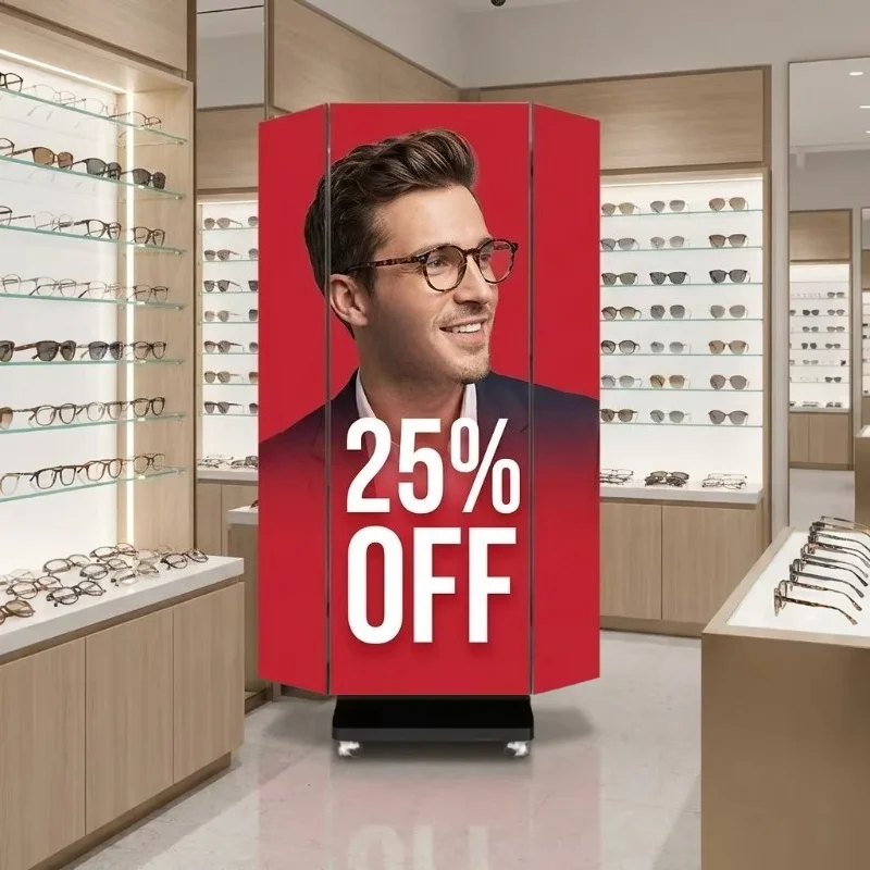P1.53 Three Fold Double Sided LED Poster GOB Protection 3840Hz High Refresh Foldable HD Digital LED Banner for Luxury Retail