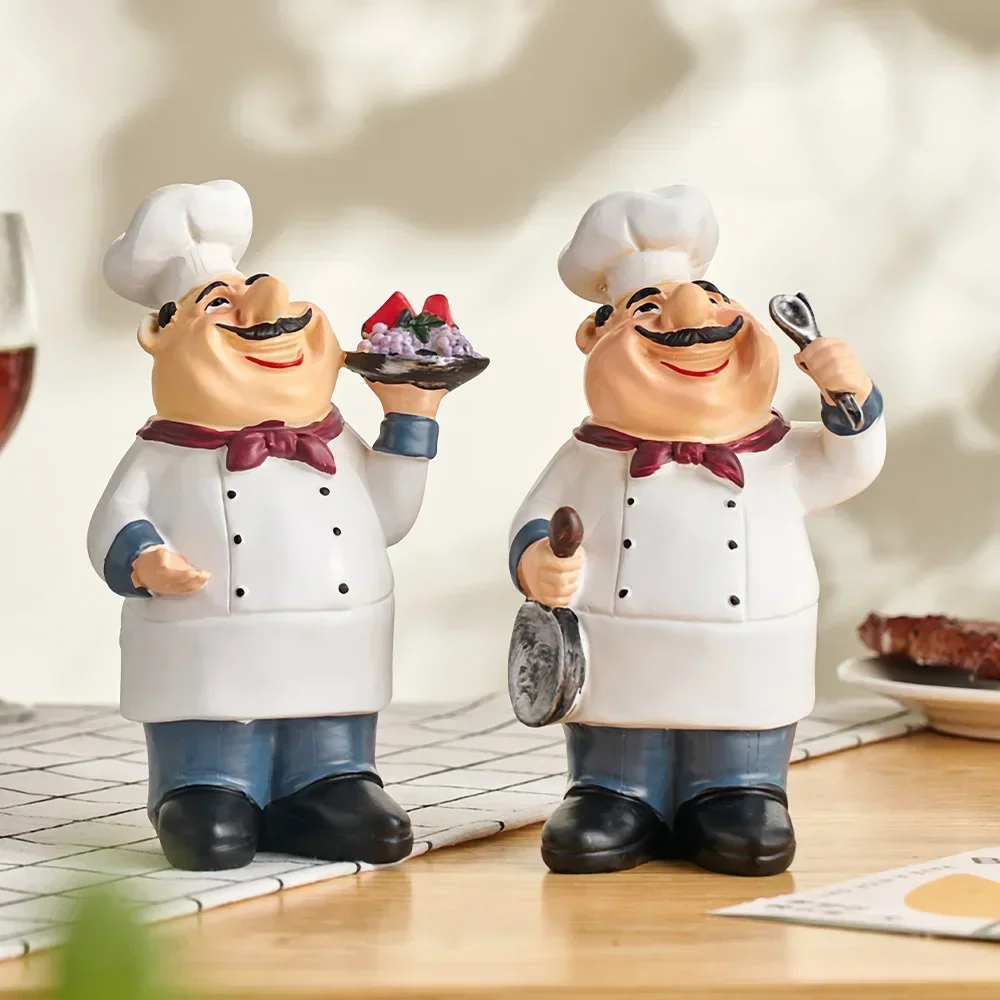 Smiling Chef Figurines Cartoon Sculpture Crafts Colourful Ornaments Desk Accessories Decor Home Decoration Crafts Gifts