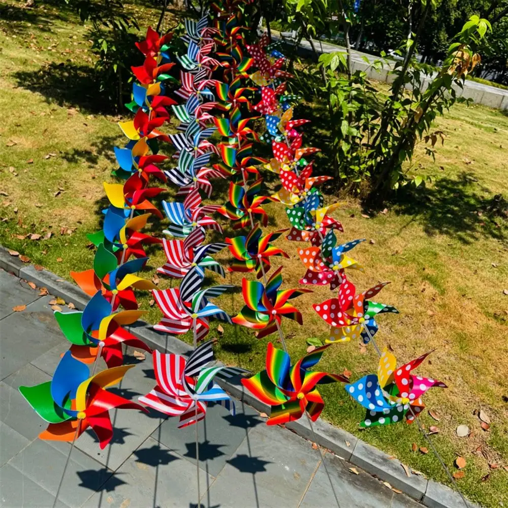 10개입 컬러풀한 6잎 바람개비 플라스틱 수제 줄무늬 원형 와이어 로프 풍차 스트링 풍차 아치형 복도 장식