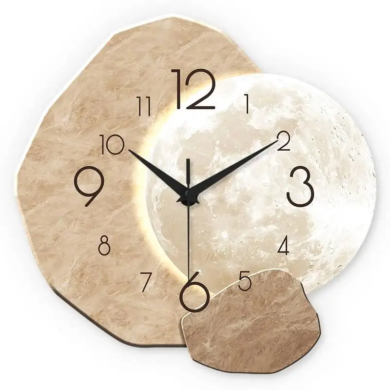 @*Modern Moon Design Silent Wall Clock Non-Ticking Simple Decor for Bedroom Living Room Apartment Wall Decoration