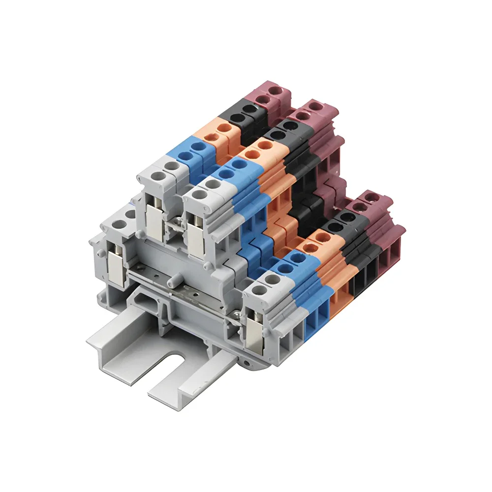 50Pcs MBKKB-2.5 Din Rail Terminal Block Double Layer 24-12AWG 2.5mm Screw Connection Electrical Wire Conductors MBKKB2.5