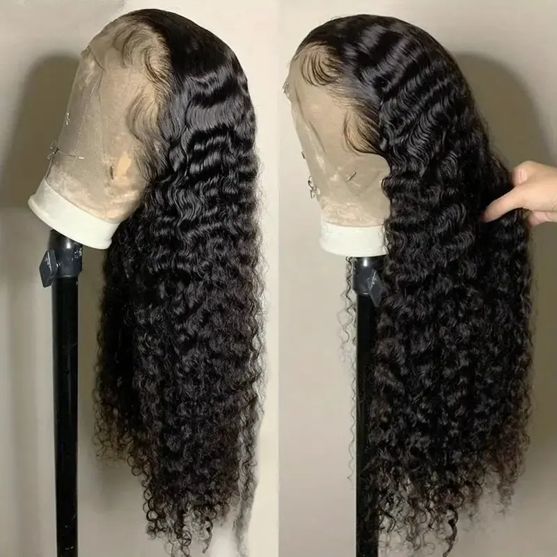 Natural Black Curly 40 Inch Glueless 13x4 Lace Front  Full 150% Brazilian 13x6 Deep Wave Frontal Wig For Women Human Hair Wigs